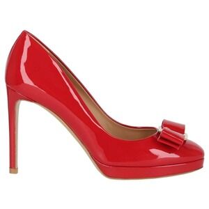Salvatore Ferragamo Red Patent‎ Leather Osimo Bow Platform Pumps 9.5C